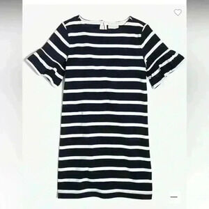J. Crew CrewcutsGirls' Striped Flutter-sleeve Dress Blue White Short Sleeve‎ 14